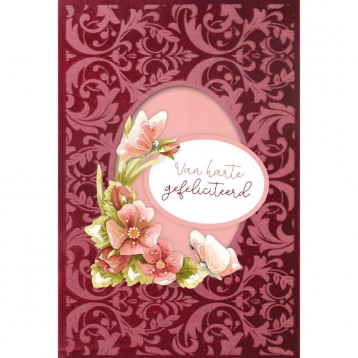 3D Velvet Cards A6 - Red Flowers