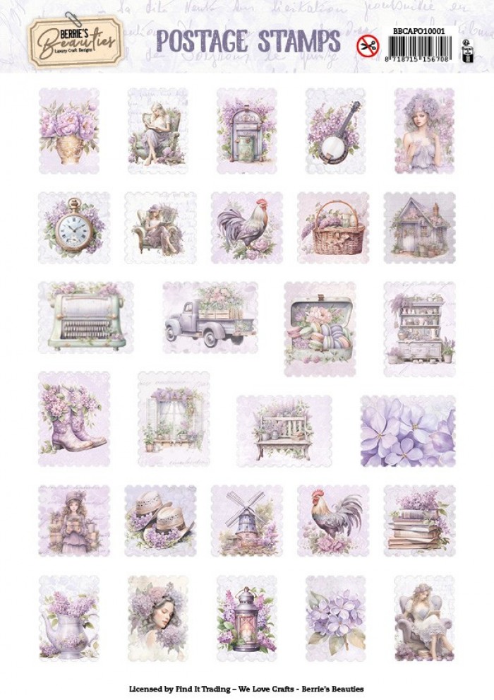 Berries Beauties - Collage Art - Push Out Postage Stamp - Lovely Lilacs