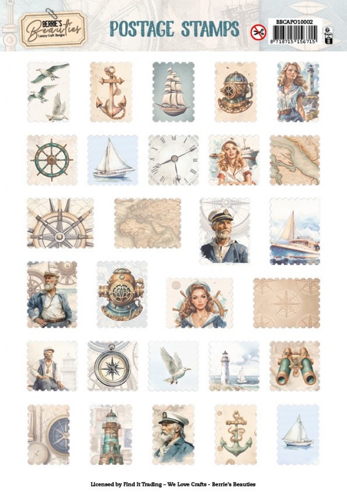 Berries Beauties - Collage Art - Push Out Postage Stamp - Nautical Breeze