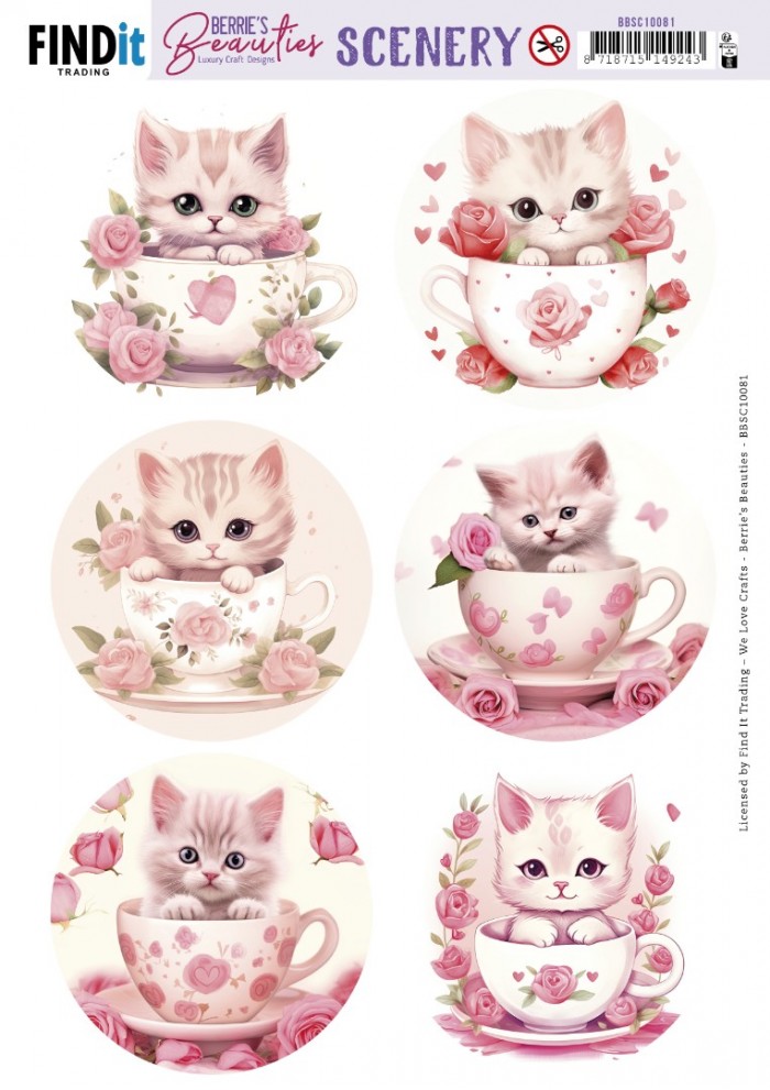 Scenery Push out - Berries Beauties - Kitten in Cup - Round