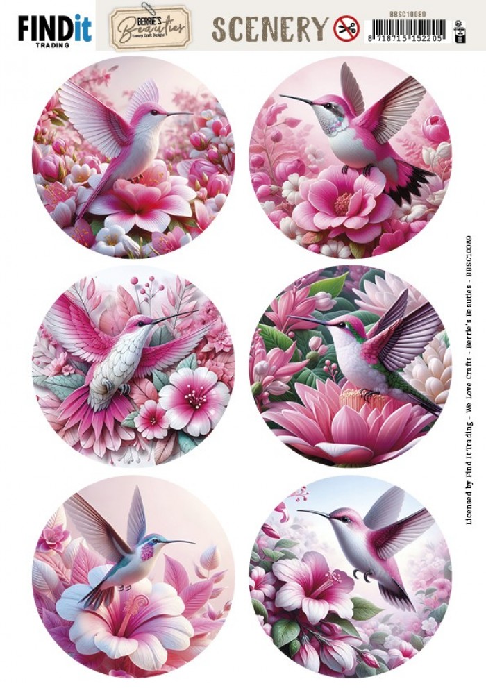Scenery Push out - Berries Beauties - Pink Hummingbird - Round