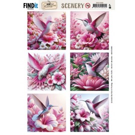 Scenery Push out - Berries Beauties - Pink Hummingbird - Square
