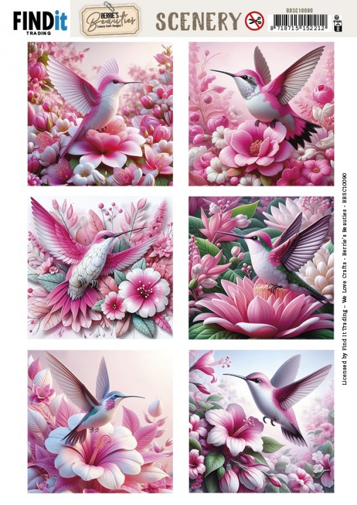 Scenery Push out - Berries Beauties - Pink Hummingbird - Square