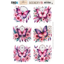 Scenery Push out - Berries Beauties - Pink Butterflies - Square