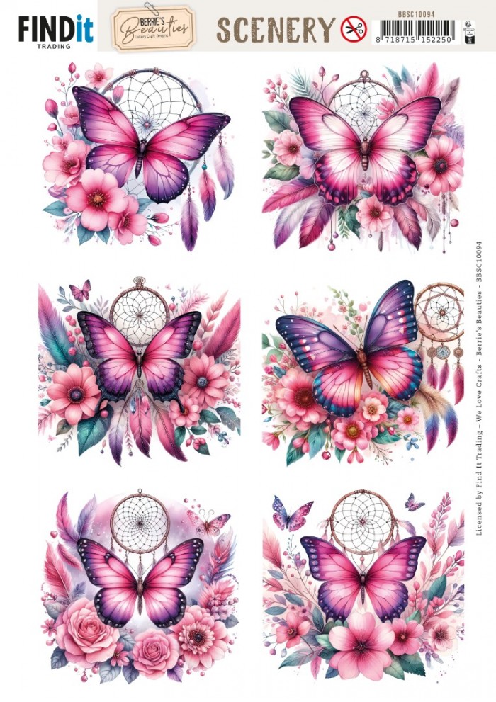 Scenery Push out - Berries Beauties - Pink Butterflies - Square