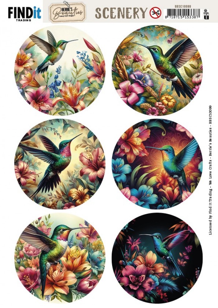 Scenery Push out - Berries Beauties - Vintage Hummingbirds - Round
