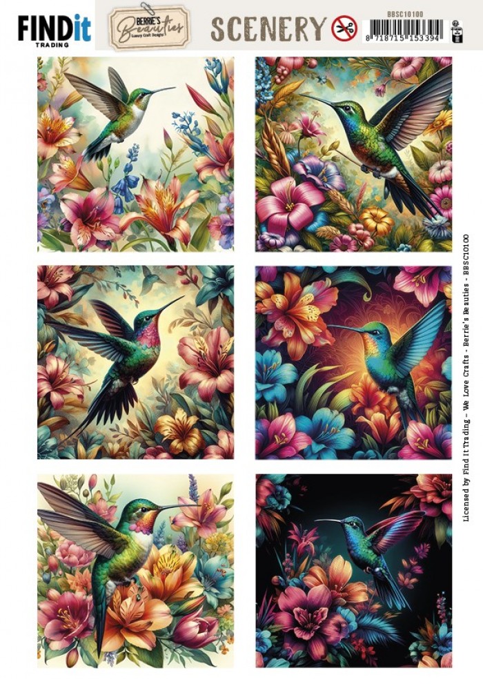 Scenery Push out - Berries Beauties - Vintage Hummingbirds - Square