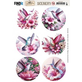 Scenery Push out - Berries Beauties - Pastel Hummingbirds - Round