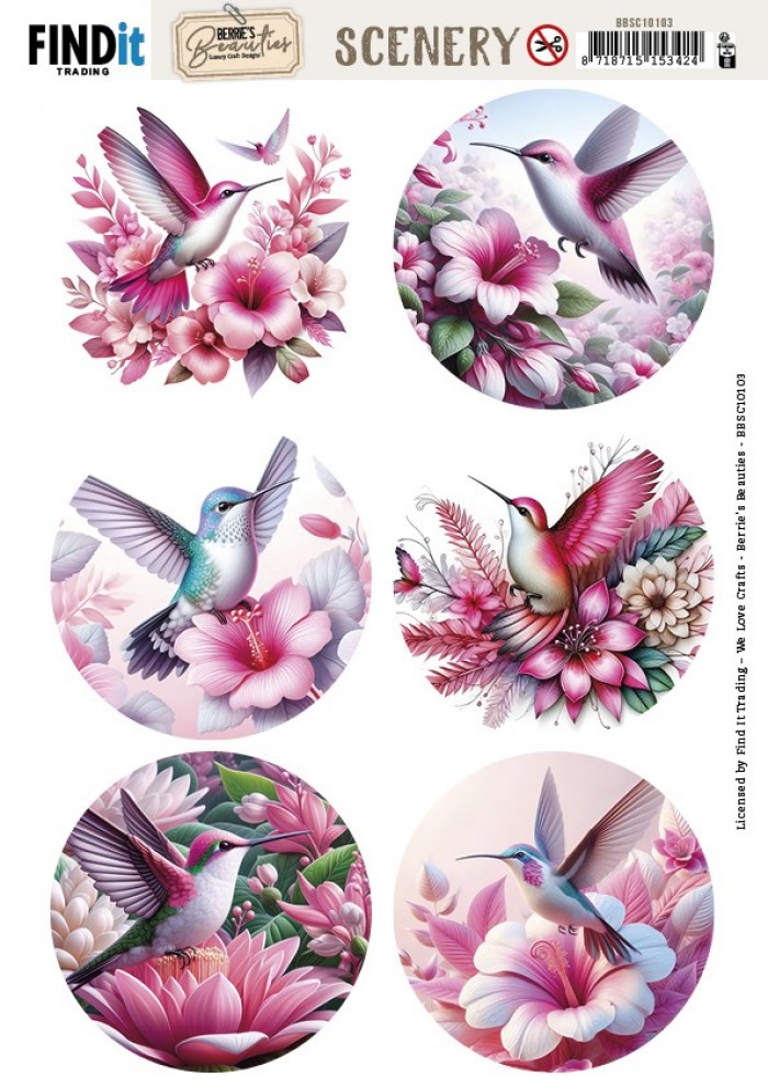 Scenery Push out - Berries Beauties - Pastel Hummingbirds - Round