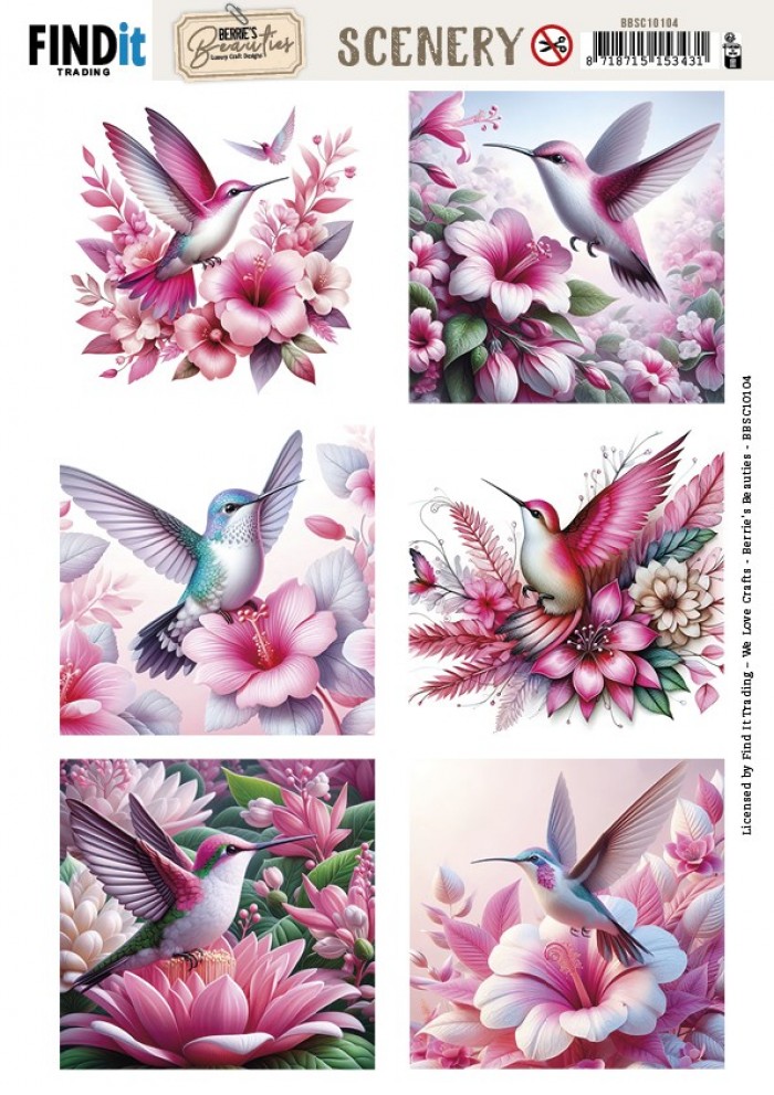 Scenery Push out - Berries Beauties - Pastel Hummingbirds - Square