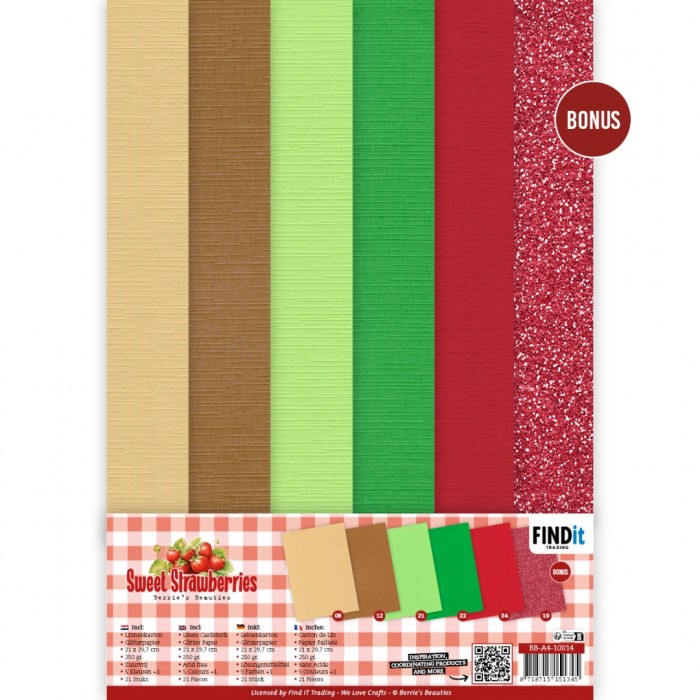 Linen Cardstock Pack - Berries Beauties - Sweet Strawberries - A4