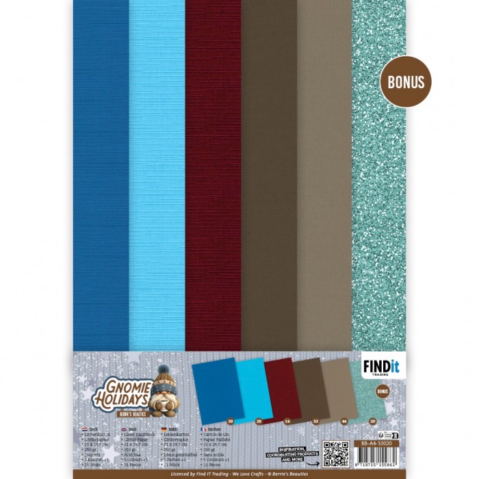 Linen Cardstock Pack - Berries Beauties - Gnomie Holidays - A4
