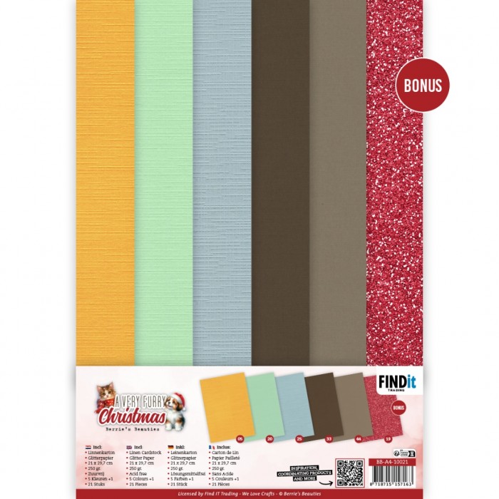Linen Cardstock Pack - Berries Beauties - A Very Furry Christmas - A4