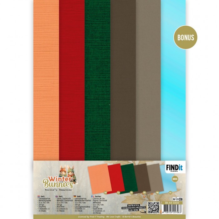 Linen Cardstock Pack - Berries Beauties - Winter Bunnies - A4