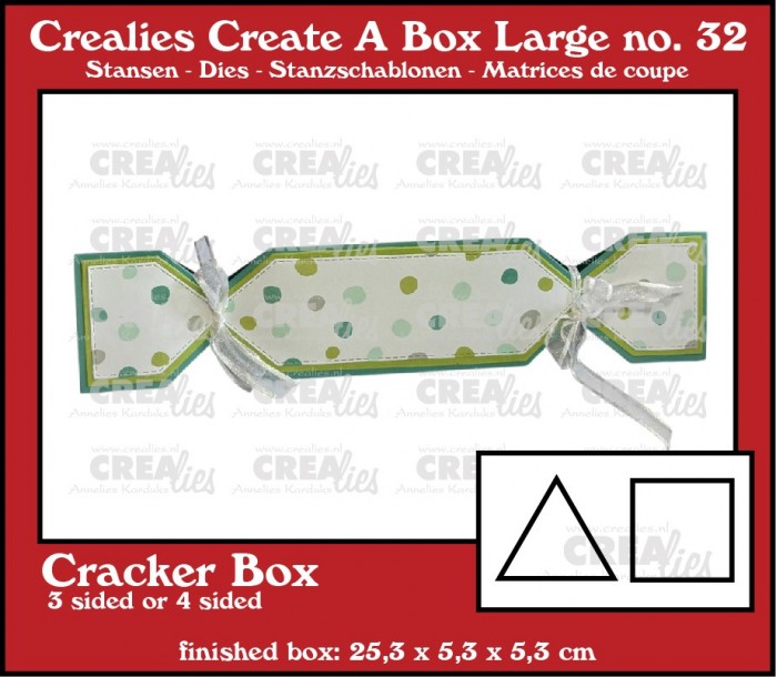 Crealies Create A Box Large stans no. 32, Cracker 3 en 4 kantig groot