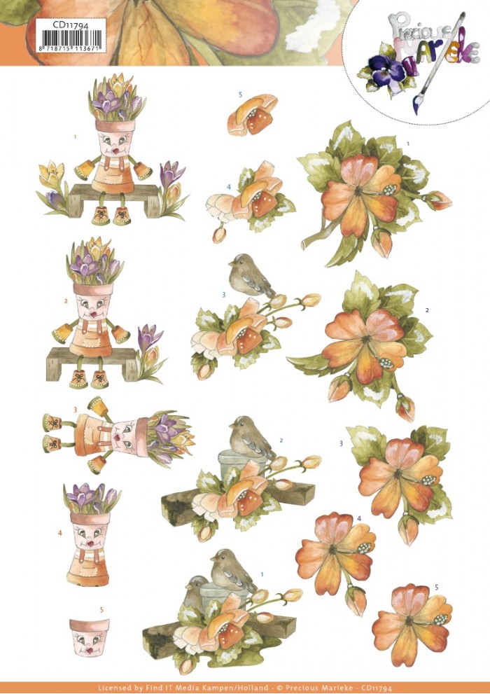 3D Cutting Sheet - Precious Marieke - Orange Flowers