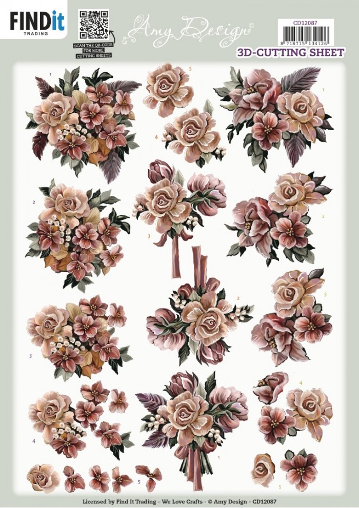 3D Cutting Sheet - Amy Design - Pink Roses