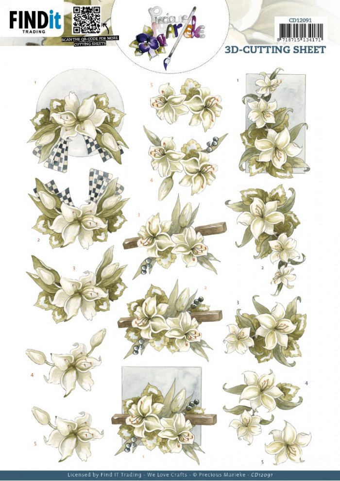 3D Cutting Sheet - Precious Marieke - White Lilies