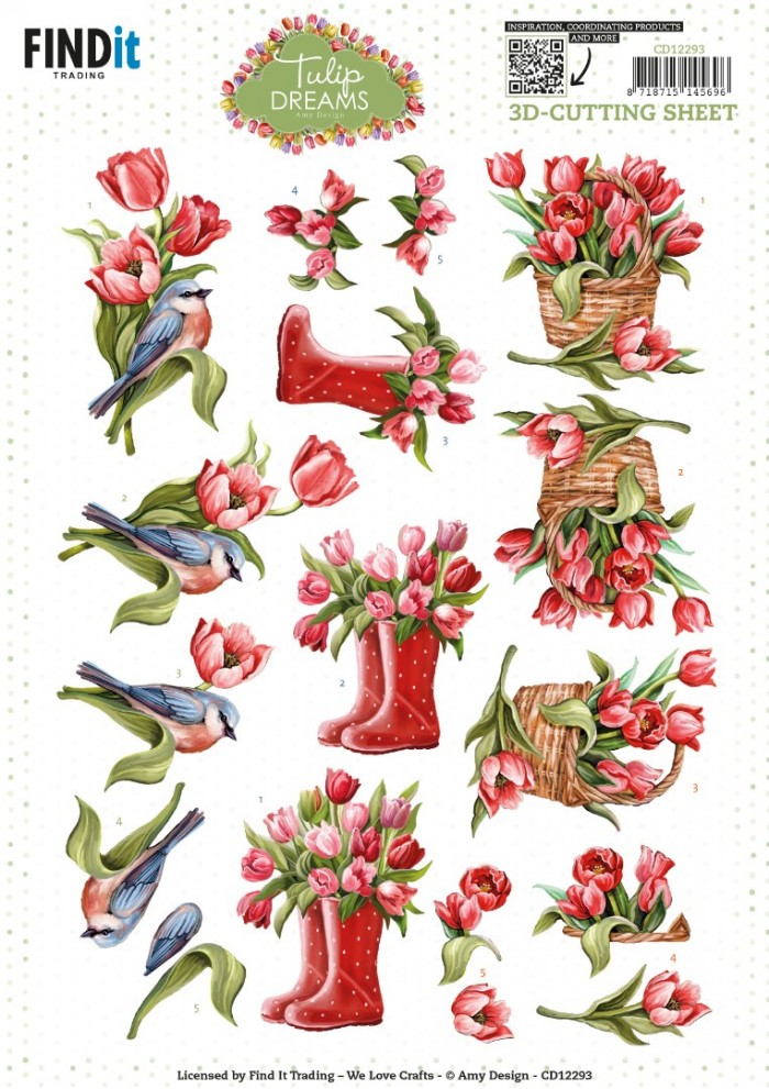 3D Cutting Sheet - Amy Design - Tulip Dreams - Red Tulips