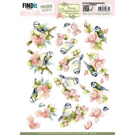 3D Cutting Sheet - Precious Marieke- Navy Elegance - Flower Bird