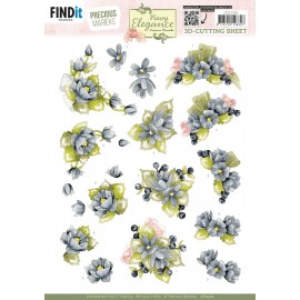 3D Cutting Sheet - Precious Marieke- Navy Elegance - Blue Flowers