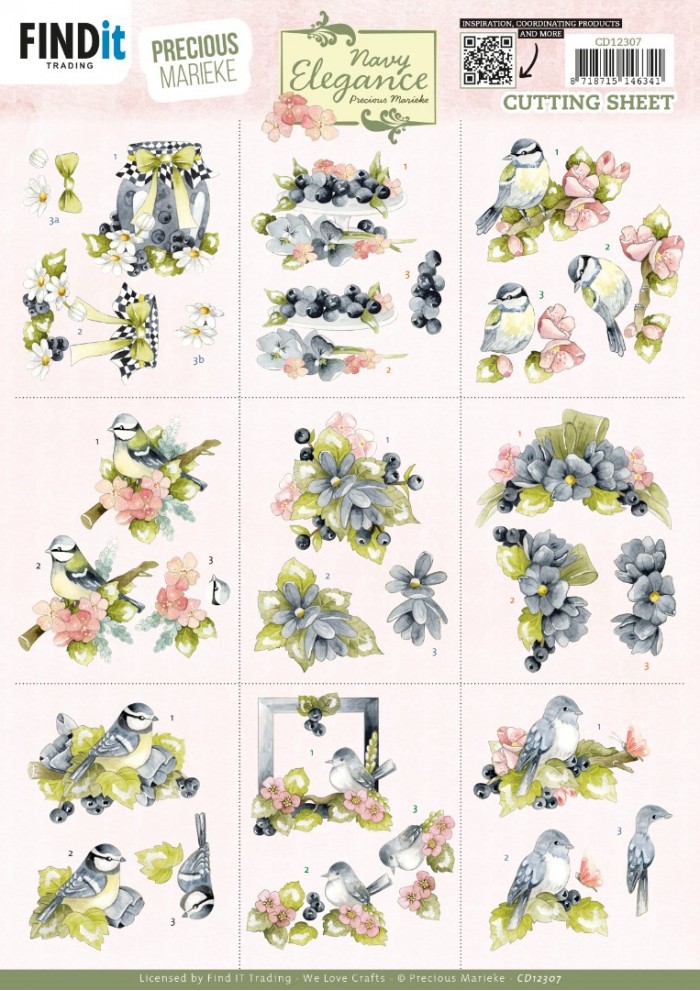 3D Cutting Sheet - Precious Marieke- Navy Elegance - Mini