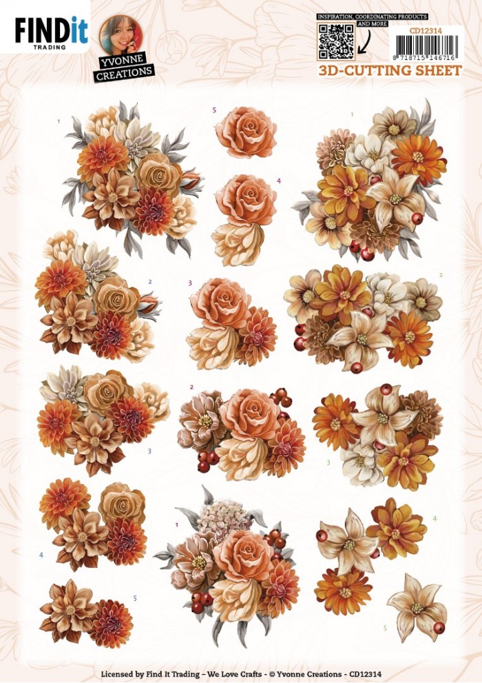 3D Cutting Sheet - Yvonne Creations - Orange Floral