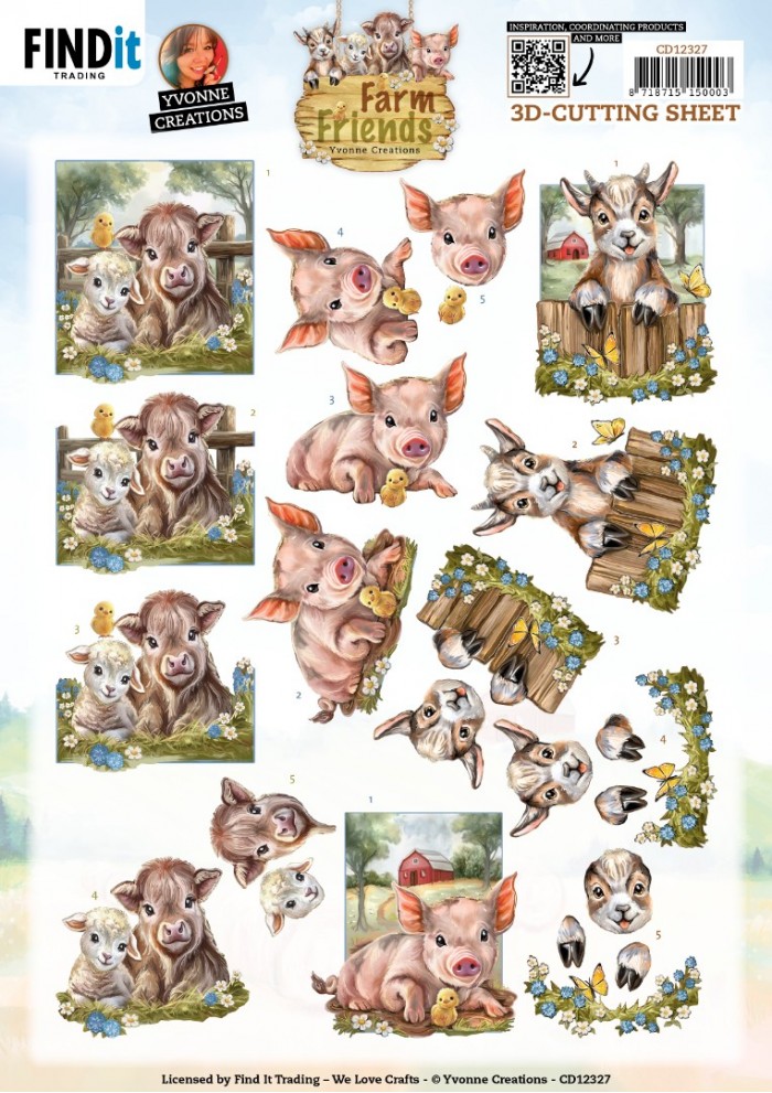 3D Cutting Sheet - Yvonne Creations - Farm Friends - Pig