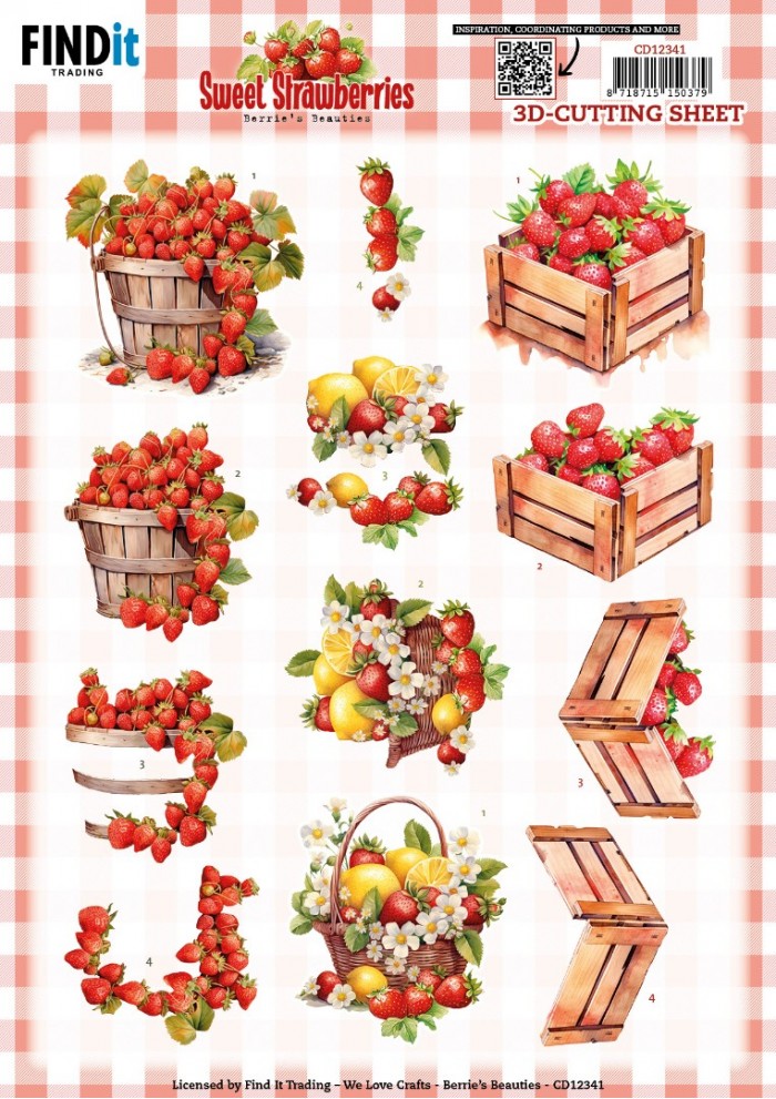 3D Cutting Sheet - Berries Beauties - Sweet Strawberries - Strawberries in a Basket