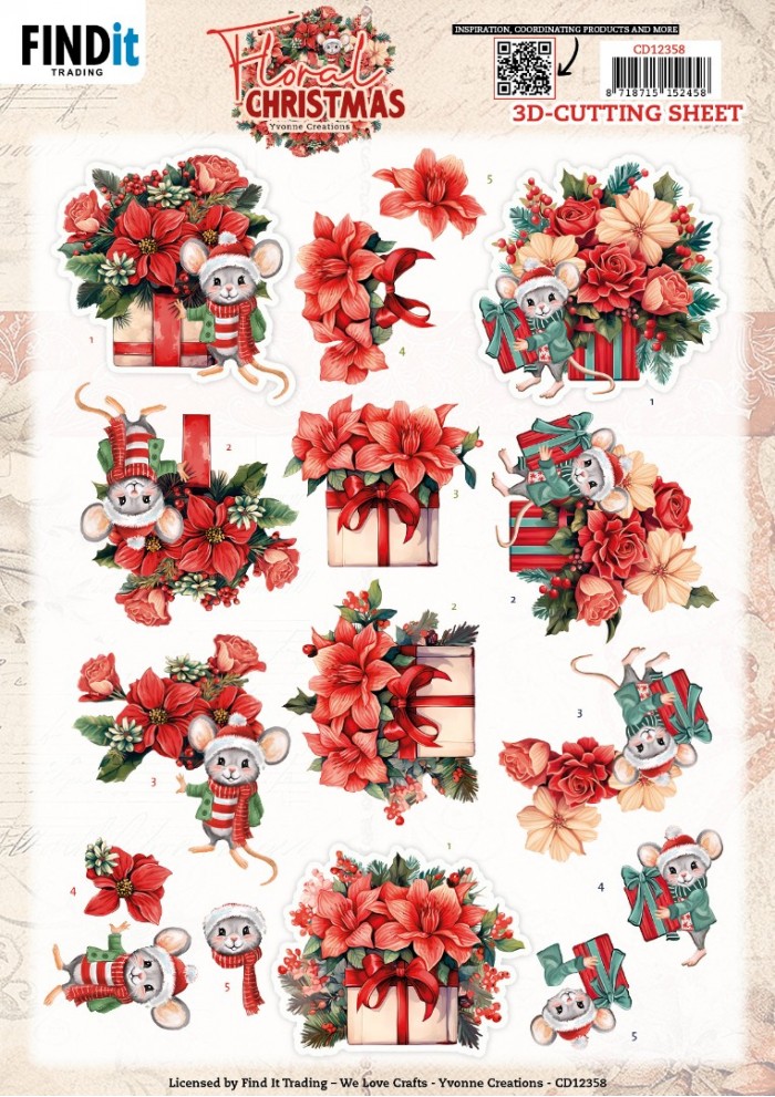 3D Cutting Sheet - Yvonne Ceations - Floral Christmas- Floral Presents