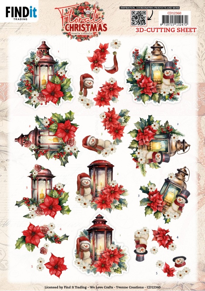 3D Cutting Sheet - Yvonne Ceations - Floral Christmas- Floral Lantern