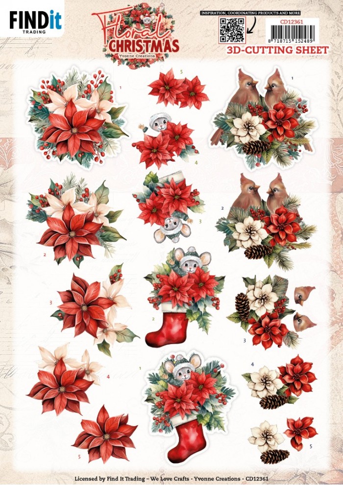3D Cutting Sheet - Yvonne Ceations - Floral Christmas- Floral Poinsettia