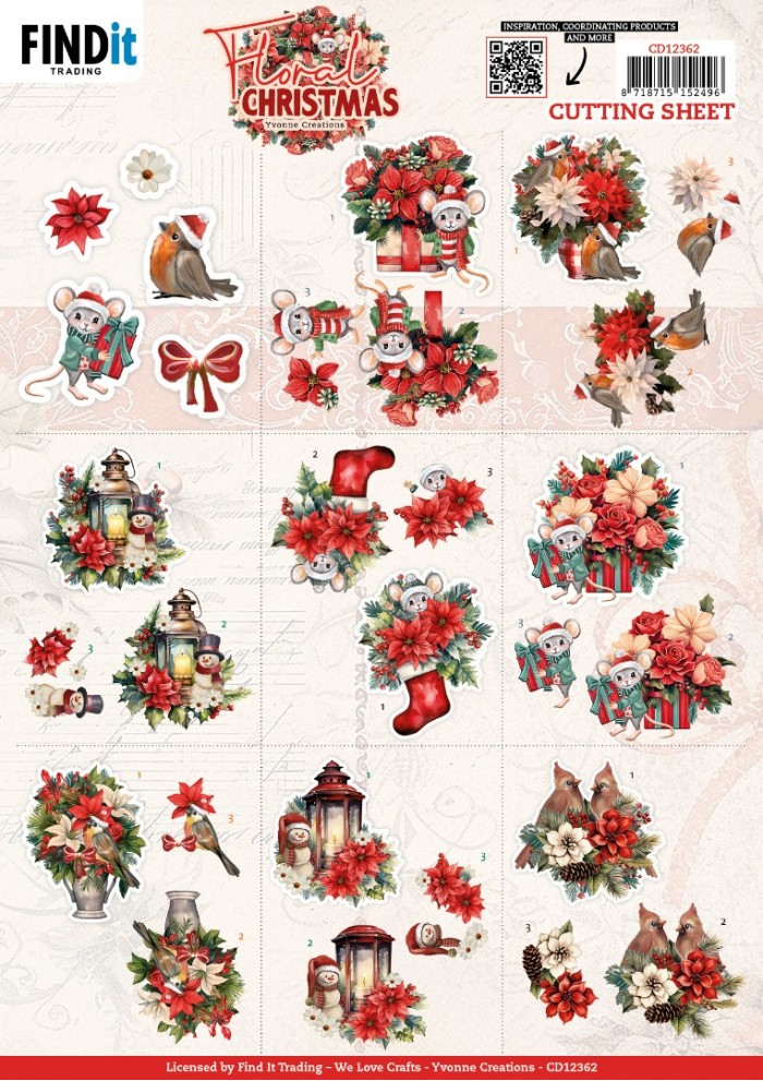 3D Cutting Sheet - Yvonne Ceations - Floral Christmas- Mini