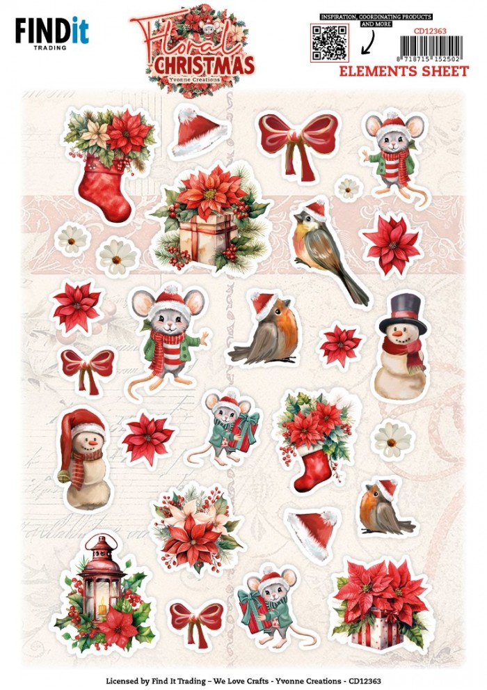 Cutting Sheet - Yvonne Ceations - Floral Christmas- Small Elements