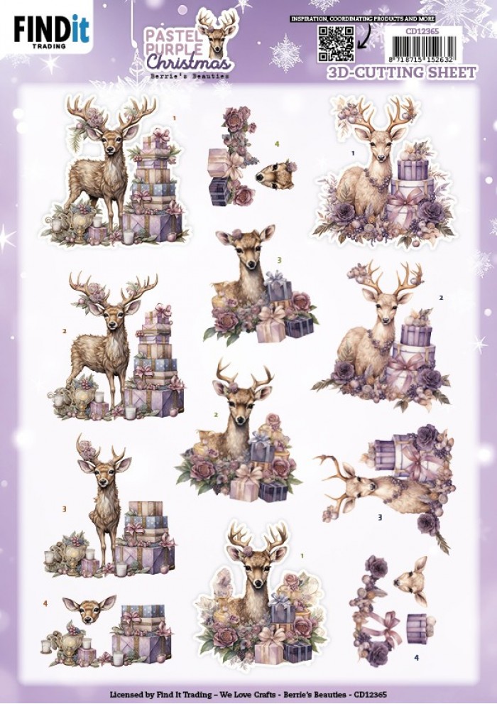 3D Cutting Sheet - Berries Beauties - Pastel Purple Christmas - Deer
