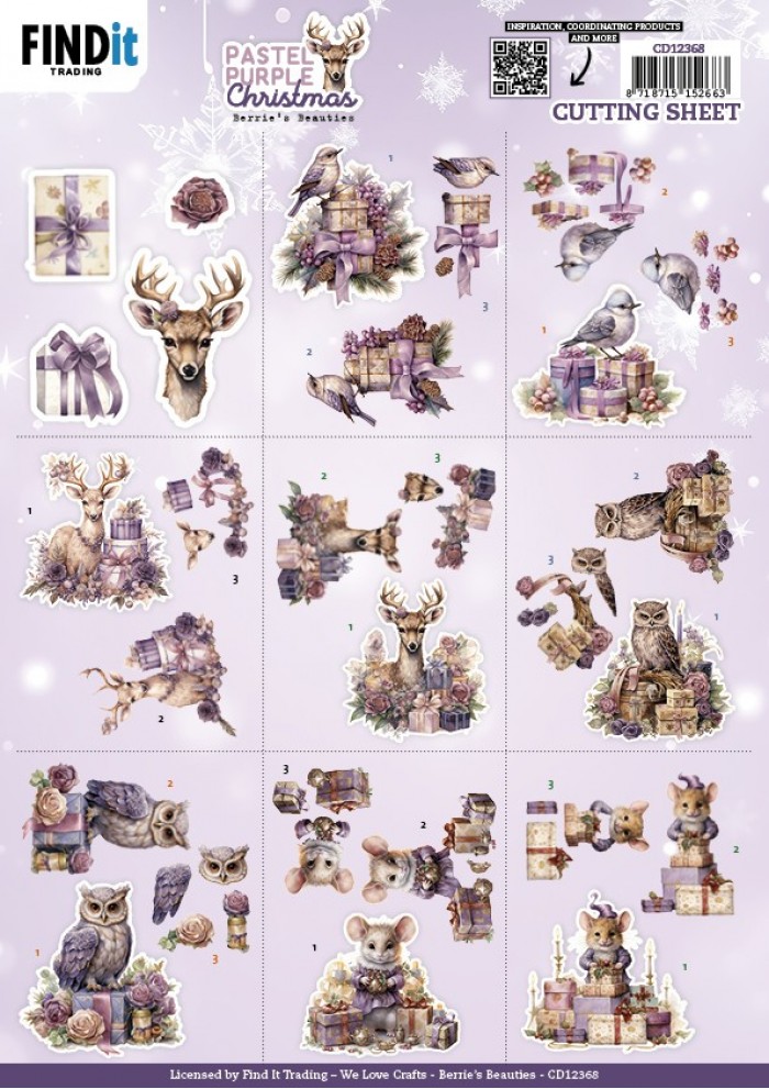 3D Cutting Sheet - Berries Beauties - Pastel Purple Christmas - Mini