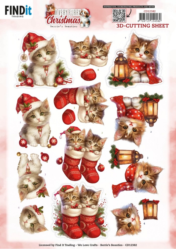 3D Cutting Sheet - Berries Beauties - A Very Furry Christmas - Kitten