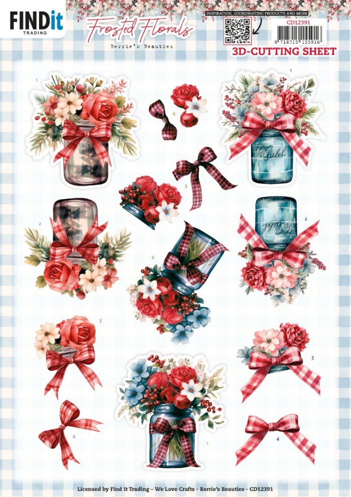 3D Cutting Sheet - Berries Beauties - Frosted Florals - Vase