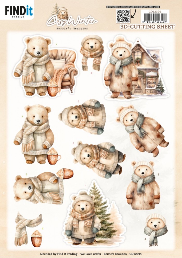 3D Cutting Sheet - Berries Beauties - Cosy WInter - Cosy Bear