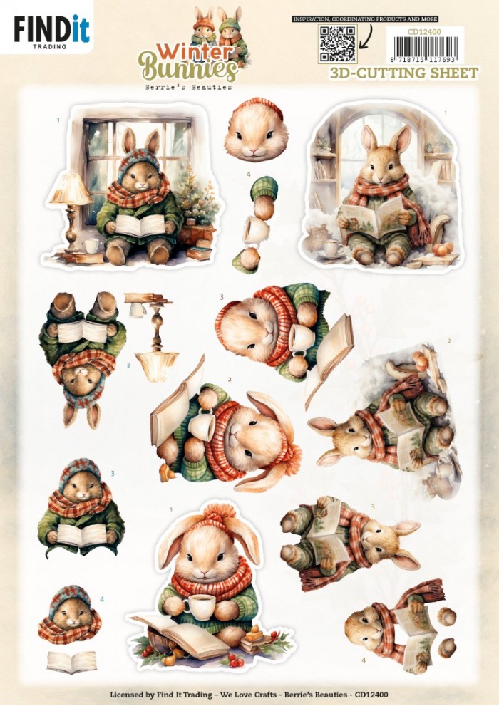 3D Cutting Sheet - Berries Beauties - Winter Bunnies - Reading Bunnies