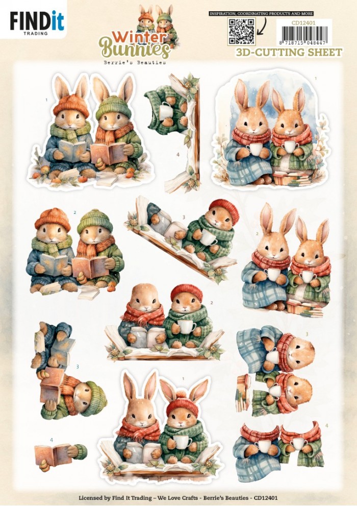 3D Cutting Sheet - Berries Beauties - Winter Bunnies - Bunnies Together
