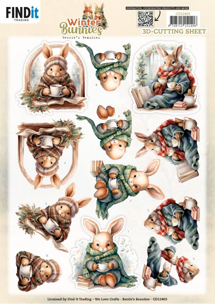 3D Cutting Sheet - Berries Beauties - Winter Bunnies - Cosy Bunnies