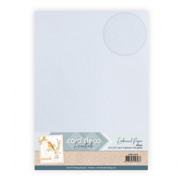 Embossed Paper - Card Deco - Birdsong Swirl - White