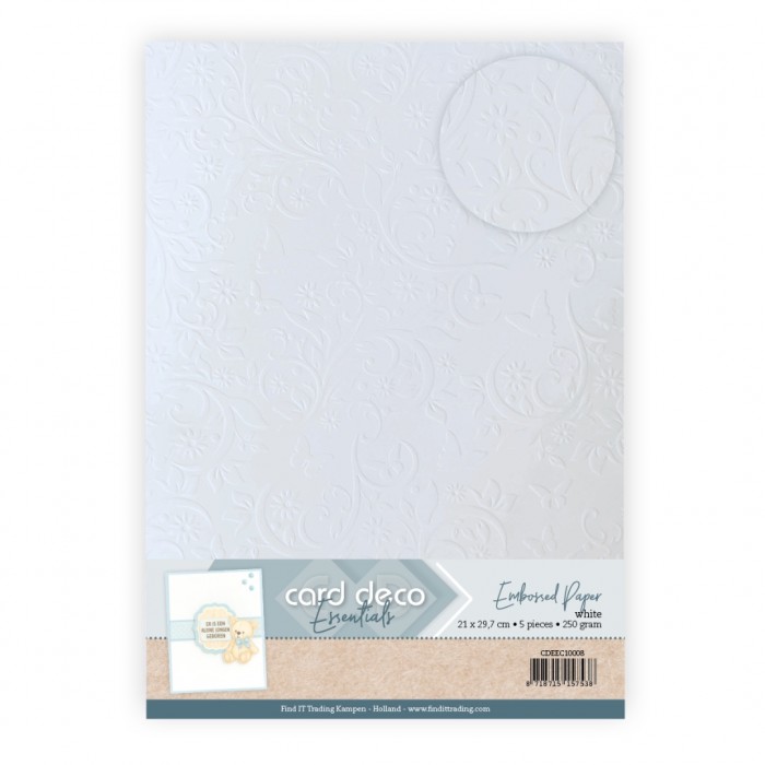 Embossed Paper - Card Deco - Floral Elegance - White