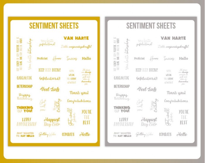 Card Deco - Sentiment Sheet Set - NL - ENG - Hartewensen - Goud - Zilver