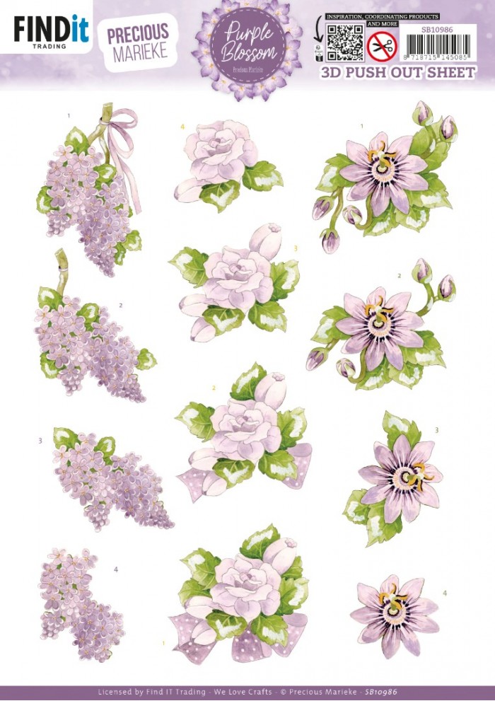 3D Push out Sheet - Precious Marieke - Purple Blossom - Lilac