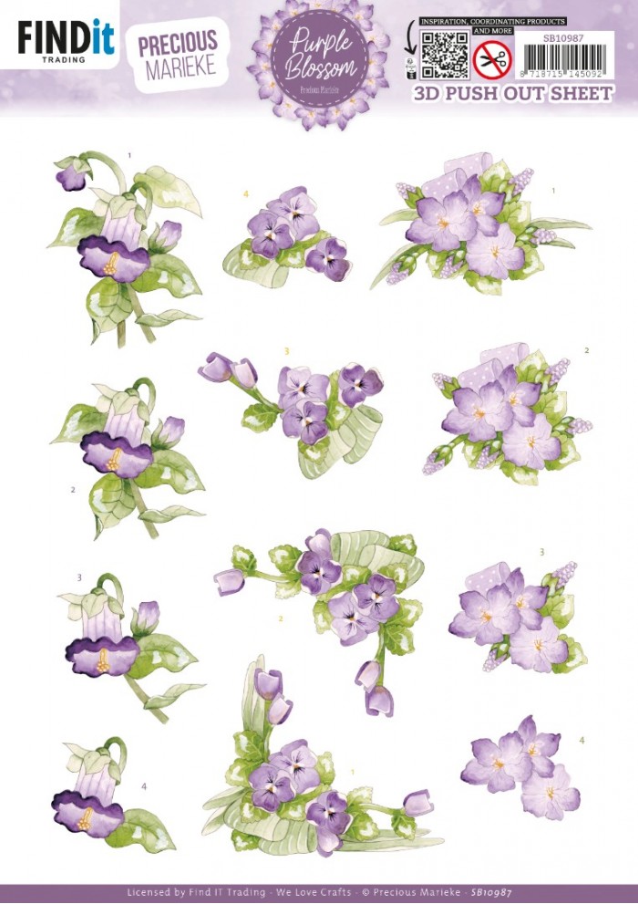 3D Push out Sheet - Precious Marieke - Purple Blossom - Violet