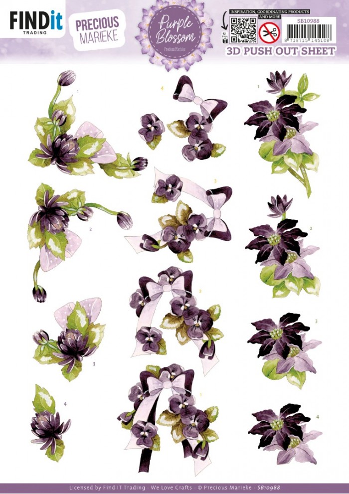 3D Push out Sheet - Precious Marieke - Purple Blossom - Purple