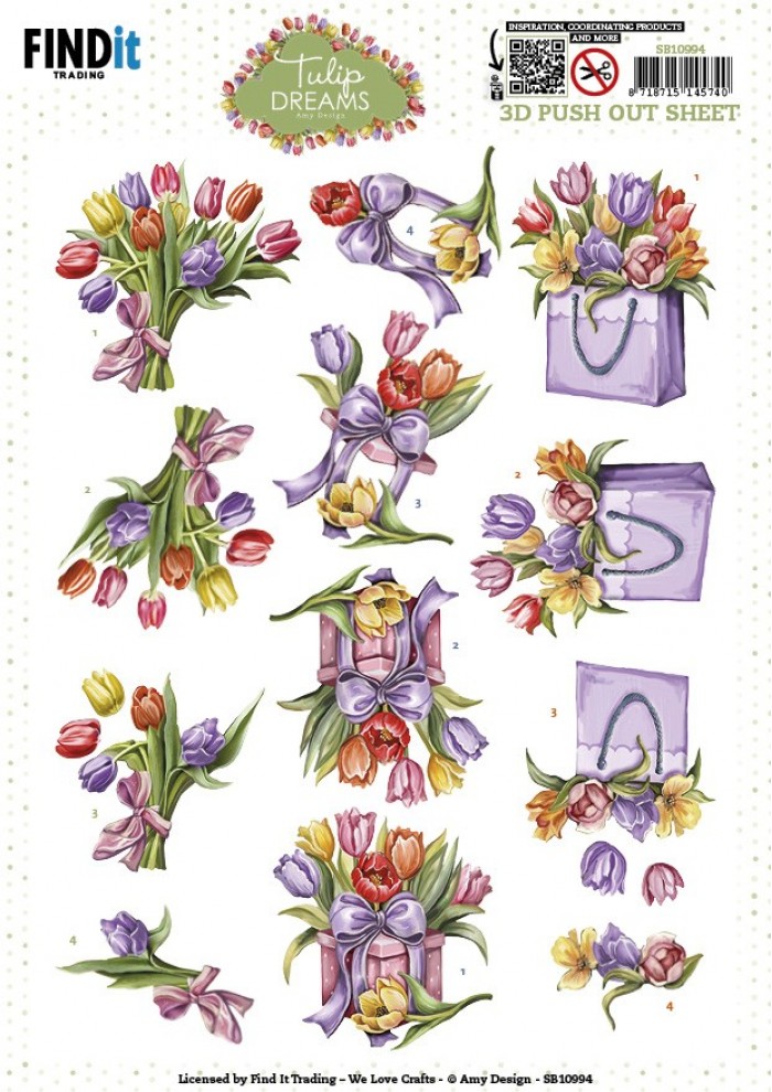 3D Push out Sheet - Amy Design - Tulip Dreams - Colorful Tulips