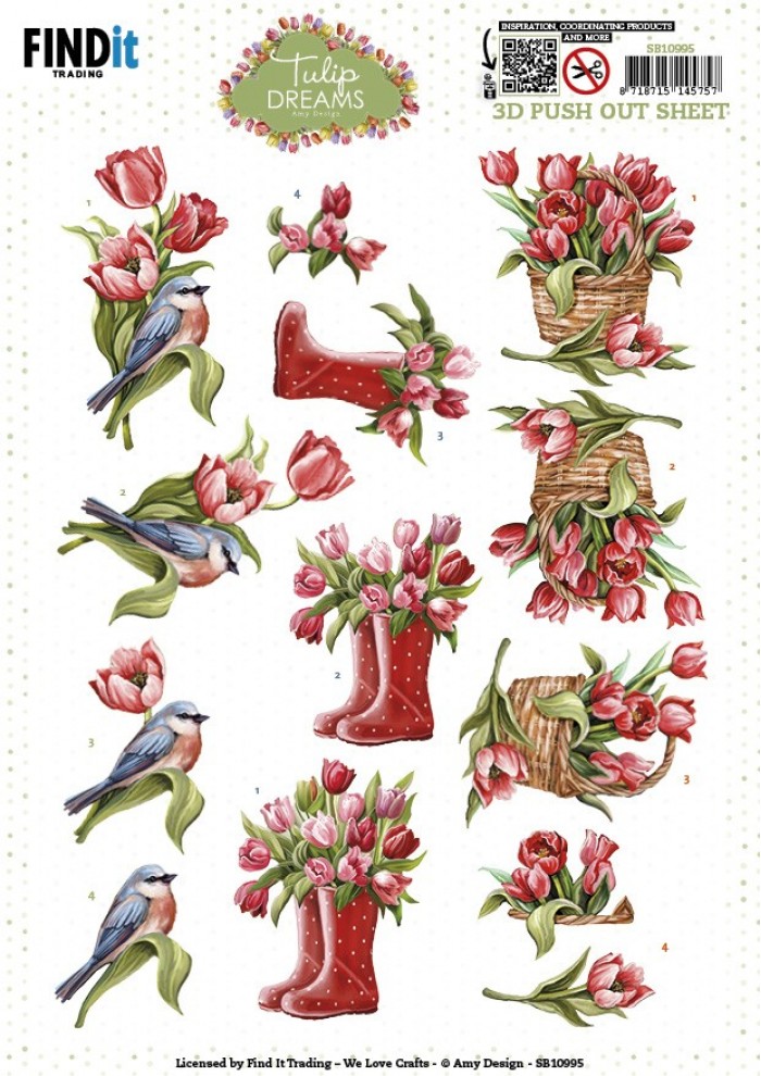 3D Push out Sheet - Amy Design - Tulip Dreams - Red Tulips